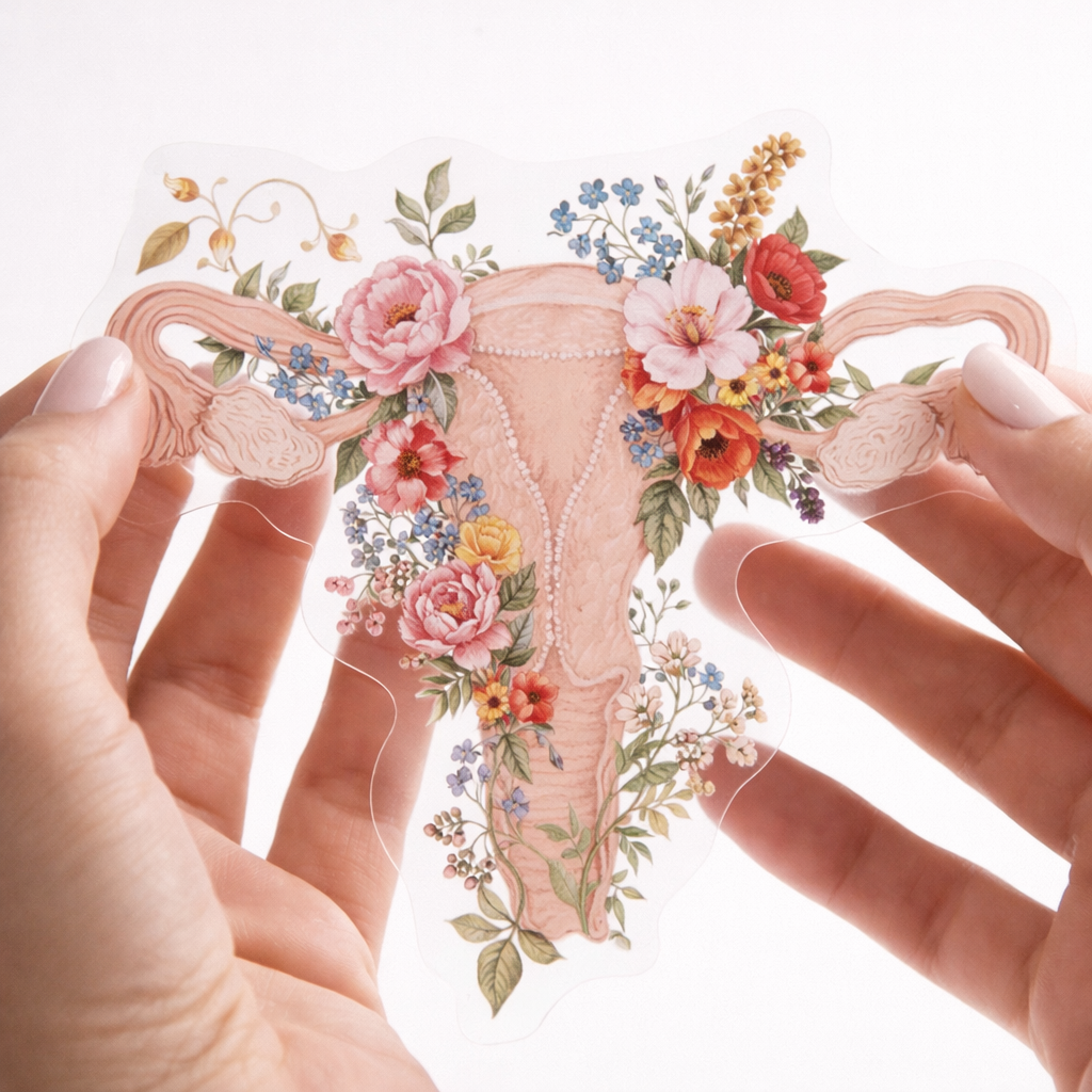 illustrasjon av livmor med blomster som symboliserer vaginal helse og balanse
