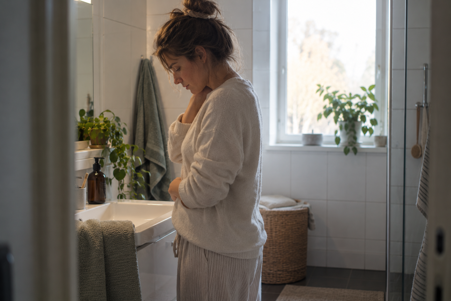Vondt under samleie – kvinne på badet med ubehag
